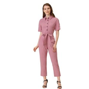 Allegra K Pink Button-Up Jumpsuit New without belt size XL